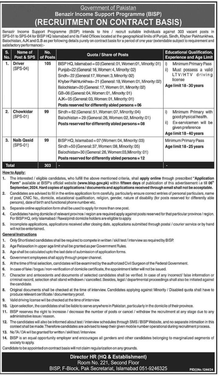 Benazir income support program jobs 2024