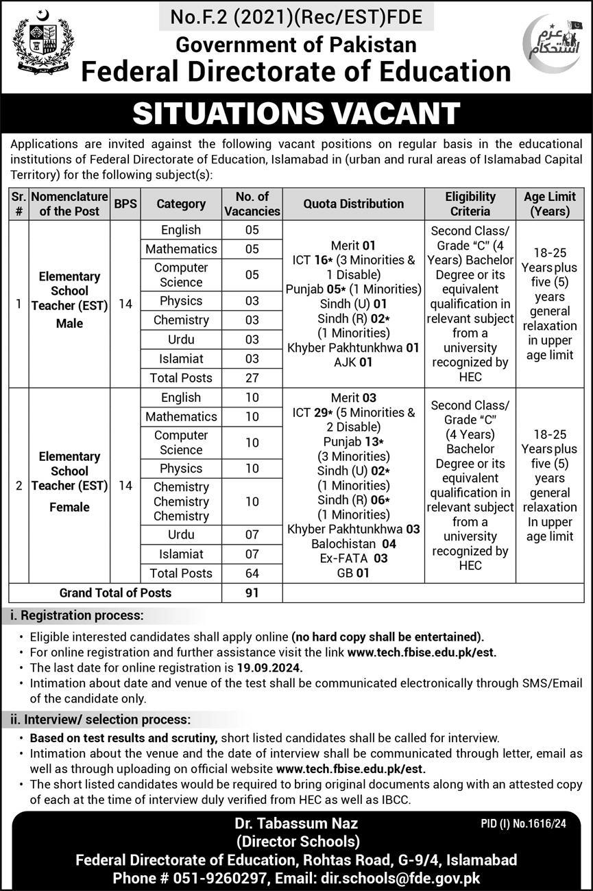 Federal Directorate of Education Jobs 2024